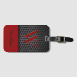 Custom Black Red Imitats Leather Mit Monogramm Ini Gepäckanhänger