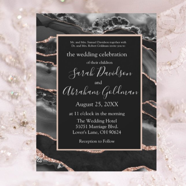 Custom Black Rose Gold Foil Agate Hochzeit Einladung (Von Creator hochgeladen)