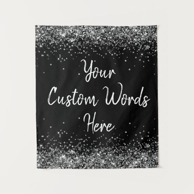 Custom Black & Silver Personalisierte Geburtstagsp Wandteppich (Vorderseite)