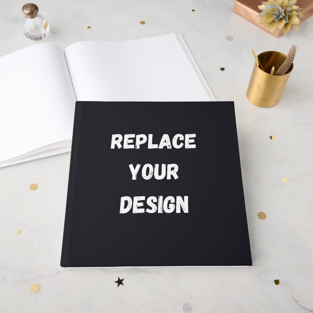 Custom black simple Design Add Photo or Text Gästebuch (Vorderseite offen)