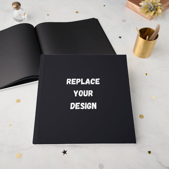Custom black simple Design Add Photo or Text Gästebuch (Vorderseite offen)
