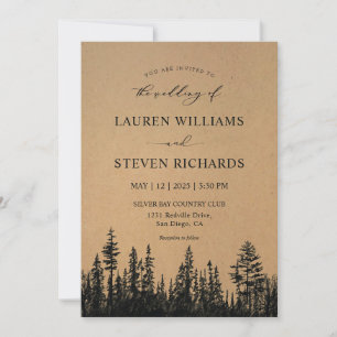 Custom Black Tan Khaki Pine Tree Woods Wedding Einladung