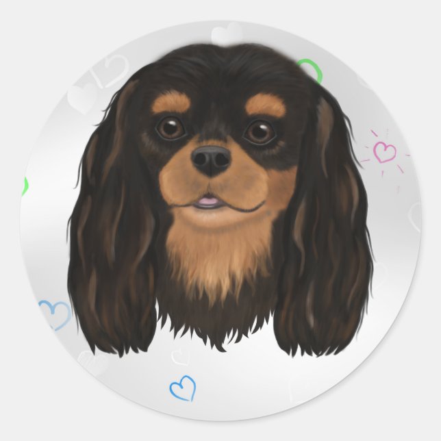 Custom Black und Tan Cavalier Spaniel Runder Aufkleber (Vorderseite)