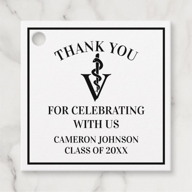 Custom Black Veterinary School Graduation Party Geschenkanhänger (Vorderseite)