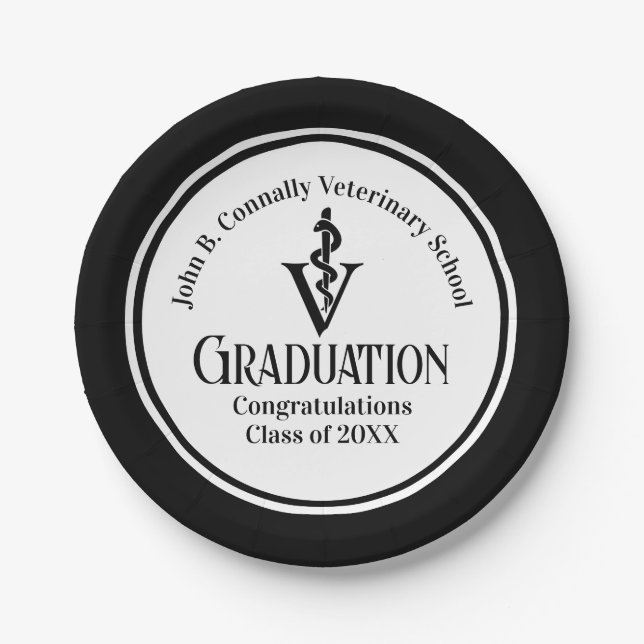 Custom Black Veterinary School Graduation Party Pappteller (Vorderseite)