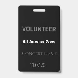 Custom Black Volunteer All Access Pass Konzert Ausweis