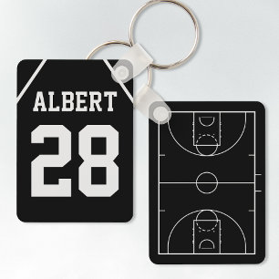 Custom Black & White Basketball Court und Jersey Schlüsselanhänger