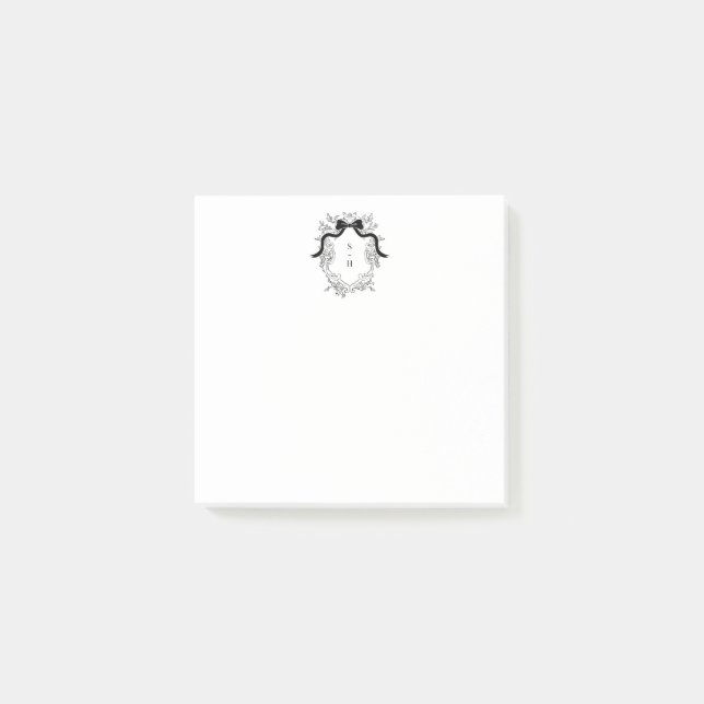 Custom Black & White Crest Monogram Notes Post-it Klebezettel (Vorderseite)