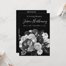 Custom Black & White Floral Memorial Program