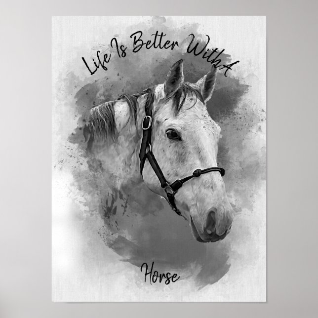 Custom Black & White Horse Pet Wall Art Poster (Vorne)