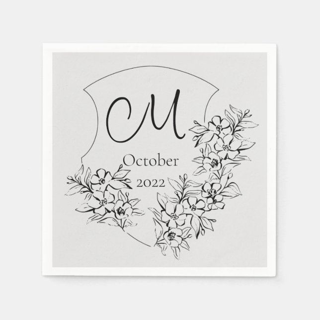 Custom Black & White Monogram Beerdigung Napkins Serviette (Vorderseite)