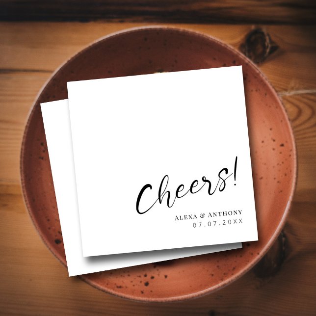 Custom Black & White Wedding Napkins - Chef! Serviette (Cheers to Love and Happiness Modern Wedding Napkins)
