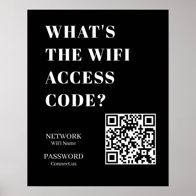 Custom Black WiFi QR | Network Password Display Poster (Vorne)