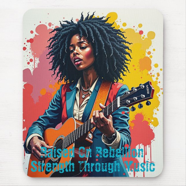 Custom Black Woman Gitarrist Art Inspiration Mousepad (Vorne)