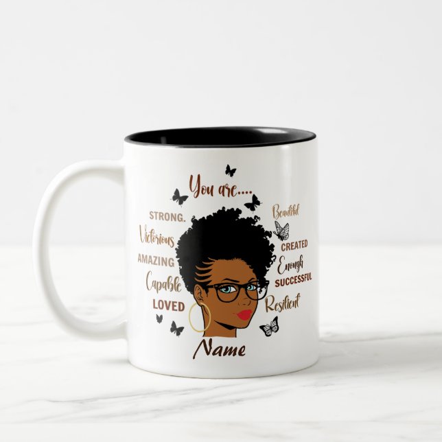Custom Black Women Afro Girl Zweifarbige Tasse (Links)
