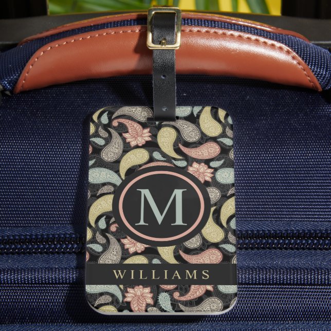 Custom Black Yellow Blue Pink Paisley Muster Gepäckanhänger (Vorderseite Insitu 2)
