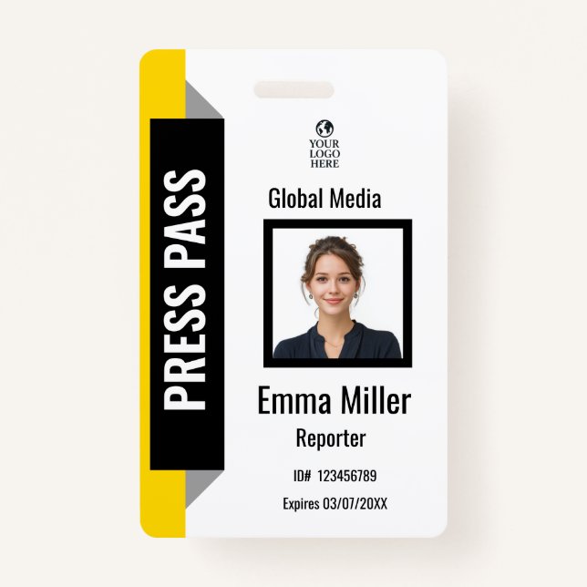 Custom Black & Yellow Media Pass | Abzeichen für d Ausweis (Vorderseite)