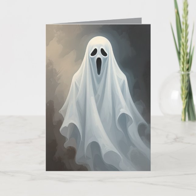 Custom Blank Halloween | Niedliches Blatt Ghost-De Karte (Vorderseite)
