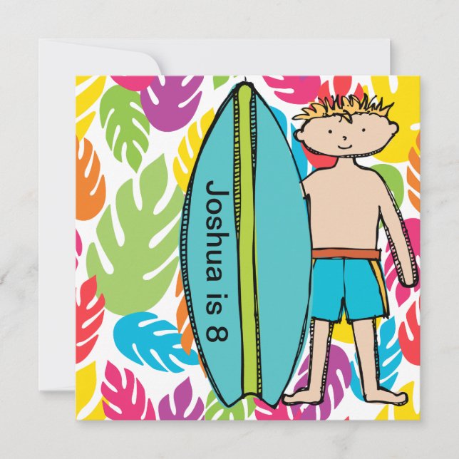 Custom Blond Boy Surfer Geburtstag Einladungen (Vorderseite)