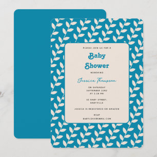 Custom Blue 70er Retro Leaf Boy Baby Dusche Einladung