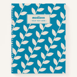Custom Blue 70er Retro Leaf Muster Monogramm Notizbuch