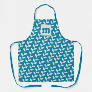 Custom Blue 70er Retro Leaf Muster Monogramm Schürze