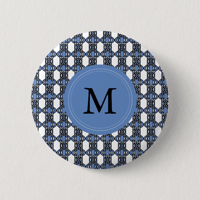 Custom Blue Abstrakt Scarab Muster Monogram Button (Vorderseite)