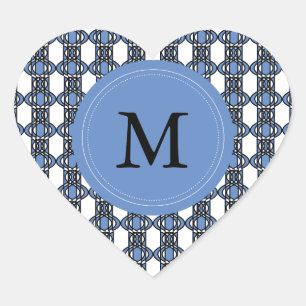 Custom Blue Abstrakt Scarab Muster Monogram Herz-Aufkleber