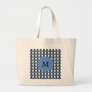 Custom Blue Abstrakt Scarab Muster Monogram Jumbo Stoffbeutel