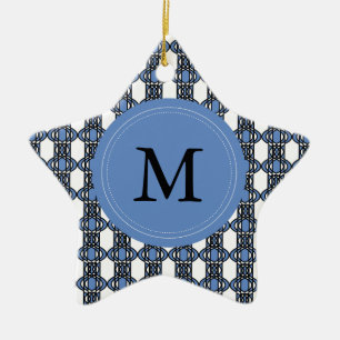 Custom Blue Abstrakt Scarab Muster Monogram Keramik Ornament