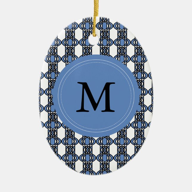 Custom Blue Abstrakt Scarab Muster Monogram Keramikornament (Vorne)