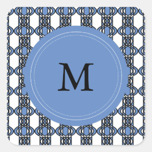 Custom Blue Abstrakt Scarab Muster Monogram Quadratischer Aufkleber