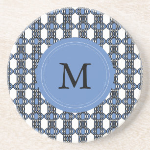 Custom Blue Abstrakt Scarab Muster Monogram Sandstein Untersetzer