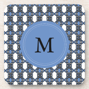 Custom Blue Abstrakt Scarab Muster Monogram Untersetzer