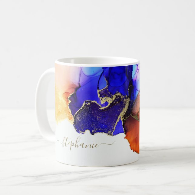 Custom Blue Alcohol Ink Coffee Tasse (Vorderseite Links)