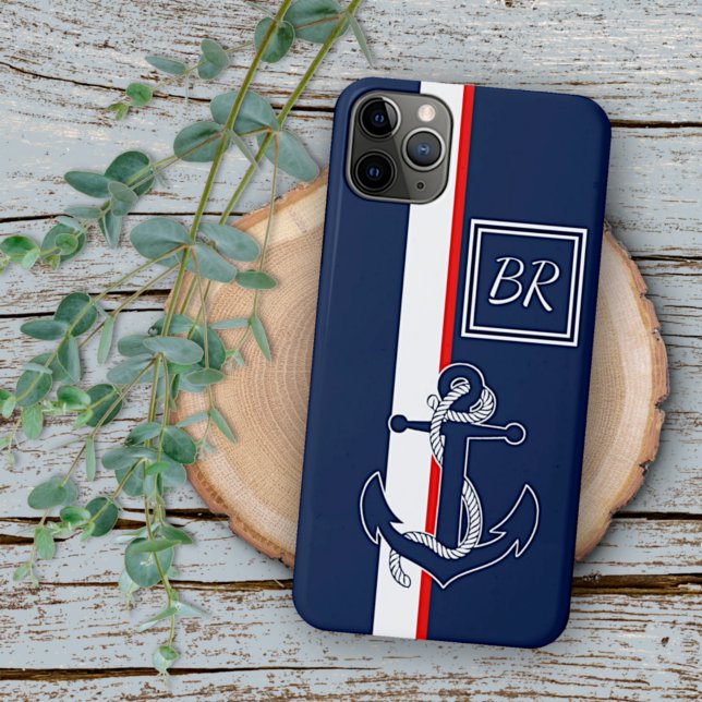 Custom Blue Anchor Red White Stripes Art Muster Case-Mate iPhone Hülle (Von Creator hochgeladen)