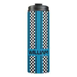 Custom Blue and Black Race Sport Strip Thermosbecher