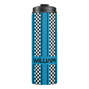 Custom Blue and Black Race Sport Strip Thermosbecher