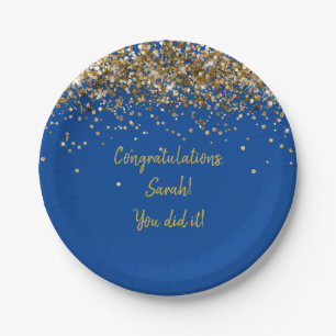 Custom Blue and Gold Graduation Party Glitzer Pappteller
