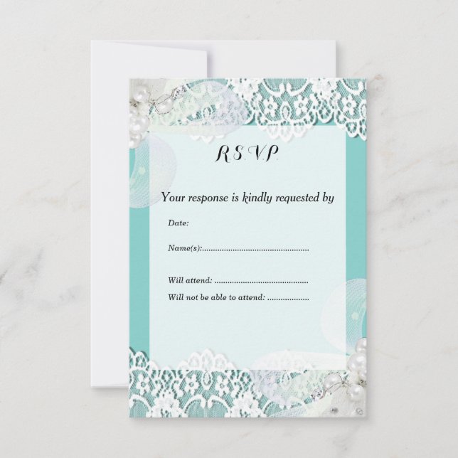 Custom Blue and Lace UAWG Wedding RSVP Karte (Vorderseite)
