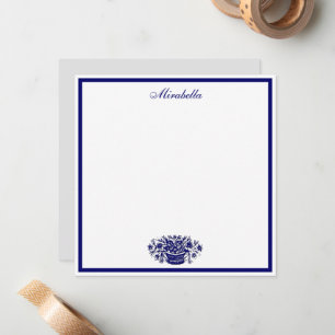 Custom Blue and White Bloral Blue Border Square Mitteilungskarte