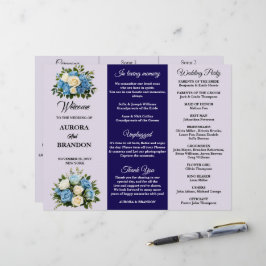 Custom Blue and White Floral Wedding Program