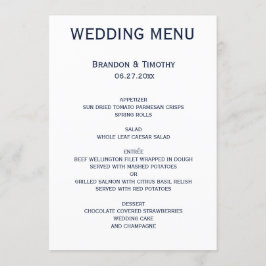 Custom Blue and White Gay Wedding Menü Menükarte
