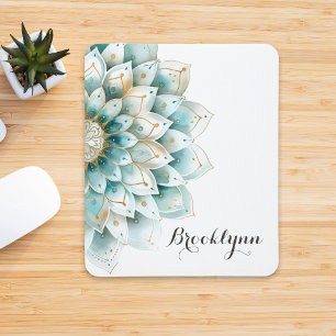 Custom Blue Aquamarin Gold Floral Mandala Mousepad