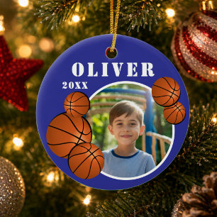 Custom Blue Basketball Ball Sports Foto Keramik Ornament