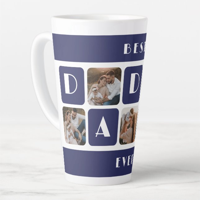 Custom Blue Best Daddy je Foto Latte Tasse (Linke Ecke)