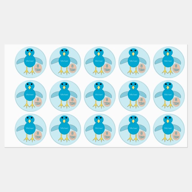 Custom Blue Birthday Boy Chick Etiketten (Blatt)