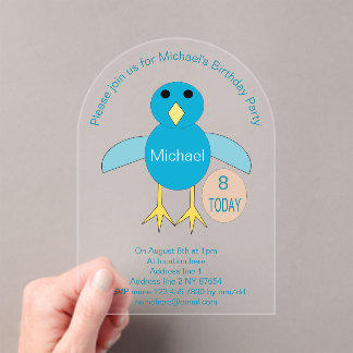 Custom Blue Birthday Boy Chick Party Acryleinladungen