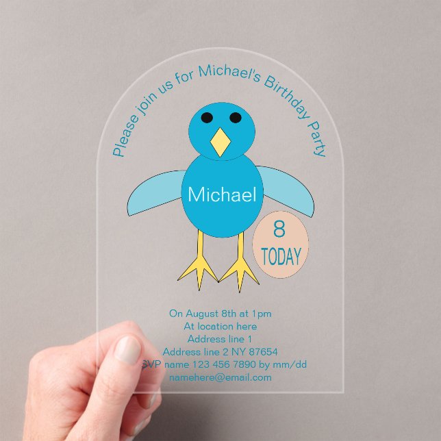 Custom Blue Birthday Boy Chick Party Acryleinladungen (Insitu (Handheld))