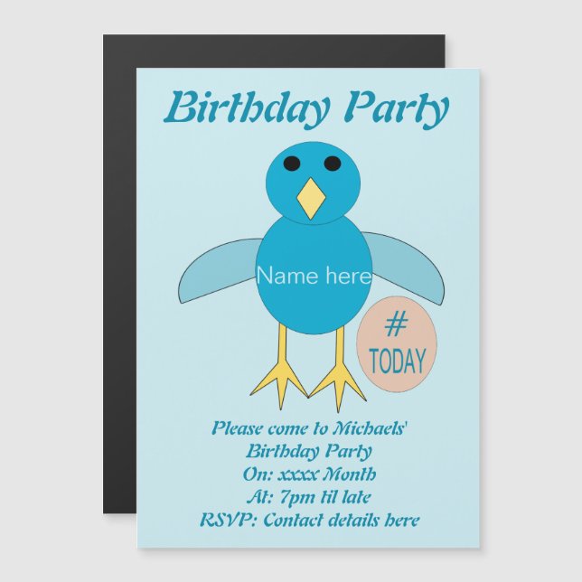 Custom Blue Birthday Boy Chick Party lädt ein Magneteinladung (Vorne/Hinten)